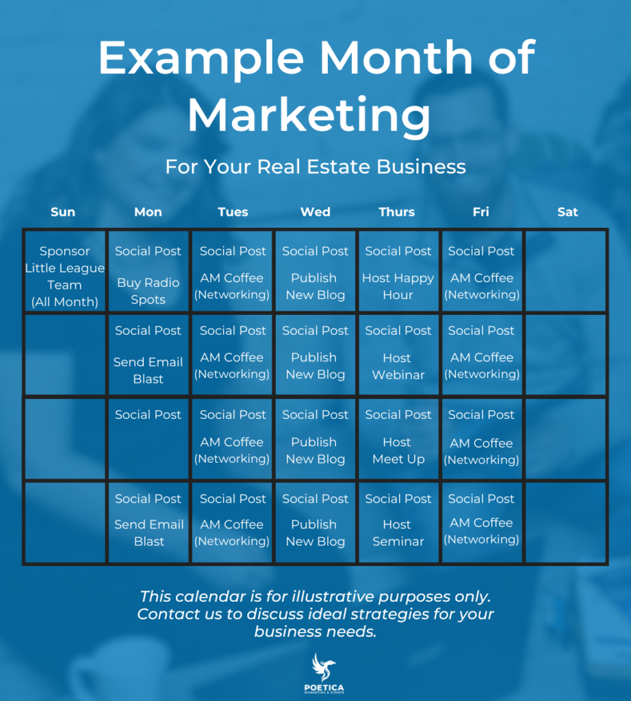 Calendar With An Example Month of Real Estate Marketing